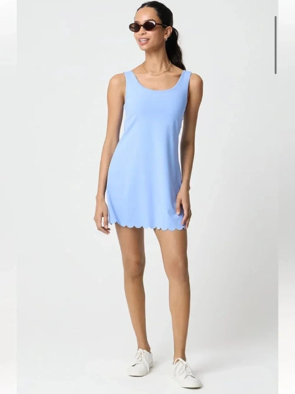 J. Crew Performance Light Blue Scallop Sleeveless Active Mini Dress XL NWT